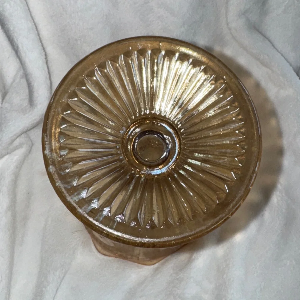 Vintage Jeannette Marigold Carnival Glass Footed Vase Iris & Herringbone 9